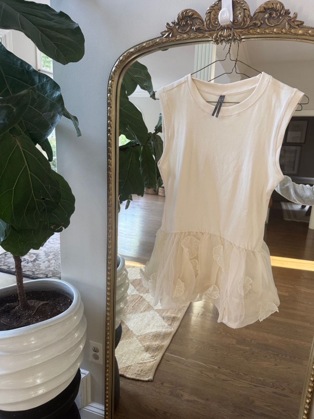 Anthropology Cream Sleeveless Peplum Top with Lace Hem